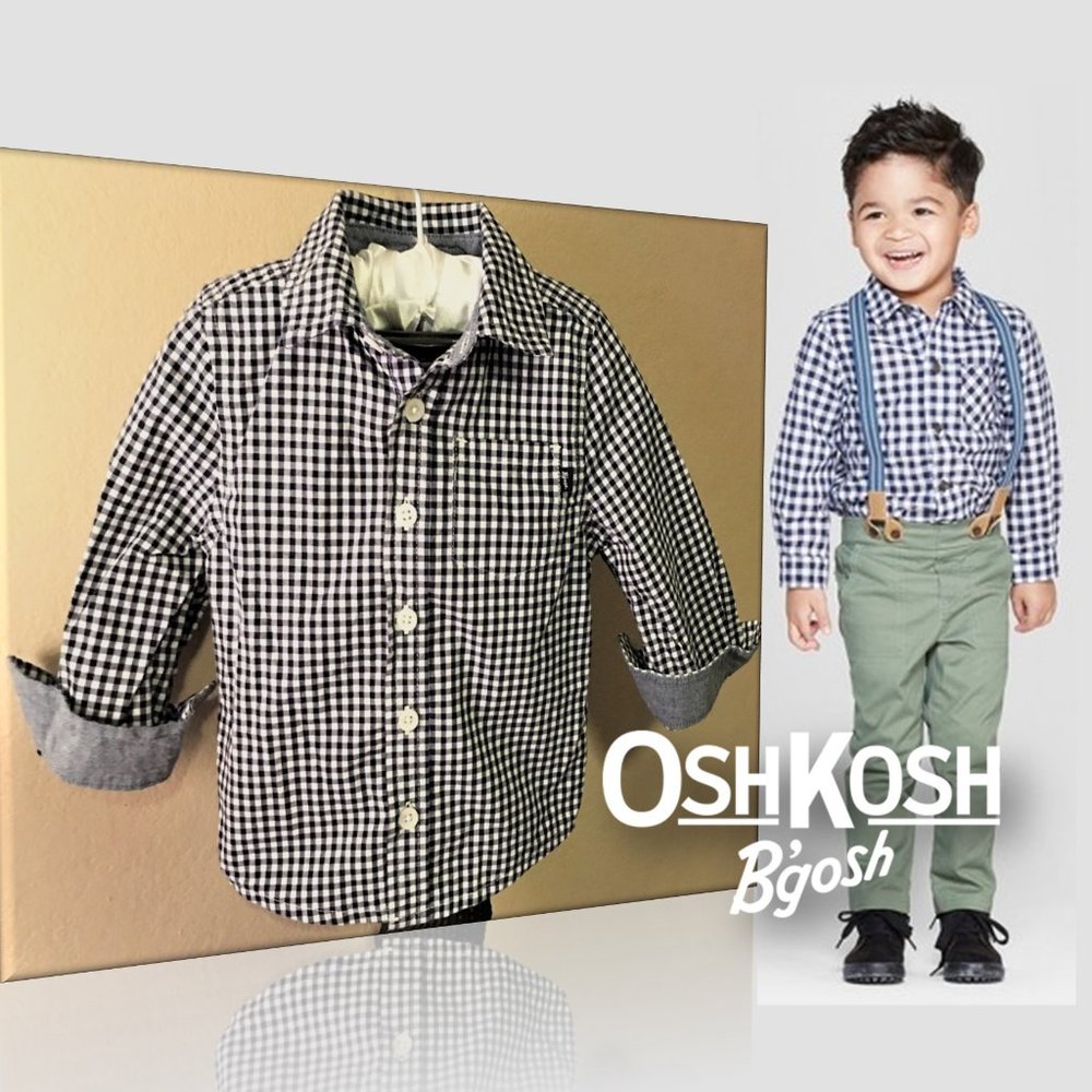 OSHKOSH Button Front Blue Gingham Check Shirt  18M